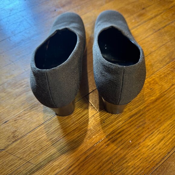 Classic Robert Clergerie Brown/Green Nylon or Satin Loafers with Med Heels - Picture 7 of 9